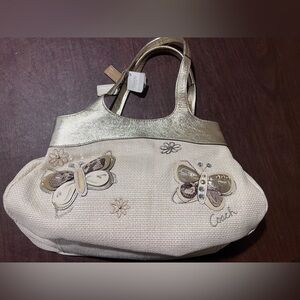 Coach Vintage Cream and Gold Tote with Butterfly Accents